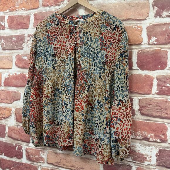 Spense Top Shirt Women's Medium Multicolor Abstract Plisse Casual Popover - Picture 3 of 8